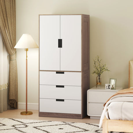 Wooden Wardrobe 80cm Wide With 2 Doors And 3 Drawers - Velmora