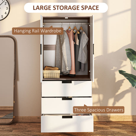 Wooden Wardrobe 80cm Wide With 2 Doors And 3 Drawers - Velmora