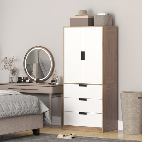 Wooden Wardrobe 80cm Wide With 2 Doors And 3 Drawers - Velmora