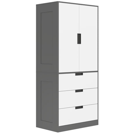 Wooden Wardrobe 80cm Wide With 2 Doors And 3 Drawers - Velmora