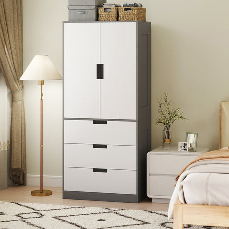Wooden Wardrobe 80cm Wide With 2 Doors And 3 Drawers - Velmora