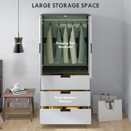 Wooden Wardrobe 80cm Wide With 2 Doors And 3 Drawers - Velmora