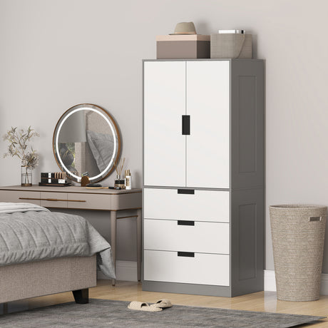 Wooden Wardrobe 80cm Wide With 2 Doors And 3 Drawers - Velmora