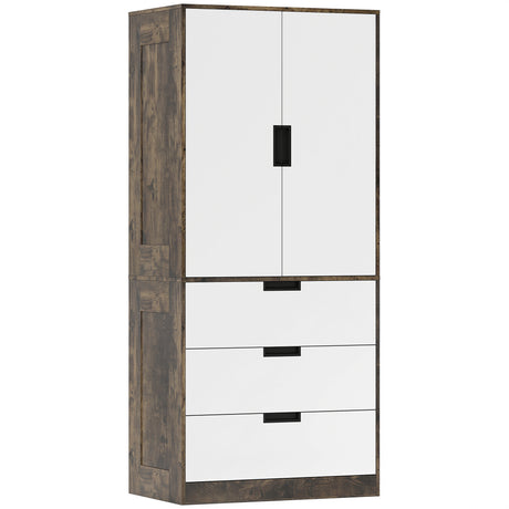 Wooden Wardrobe 80cm Wide With 2 Doors And 3 Drawers - Velmora