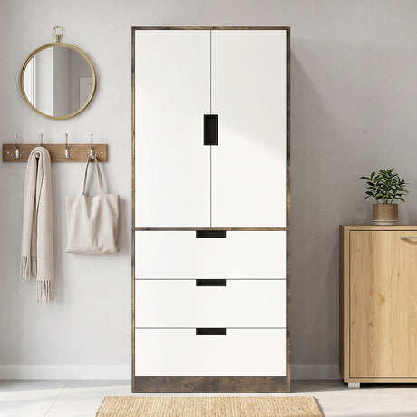 Wooden Wardrobe 80cm Wide With 2 Doors And 3 Drawers - Velmora