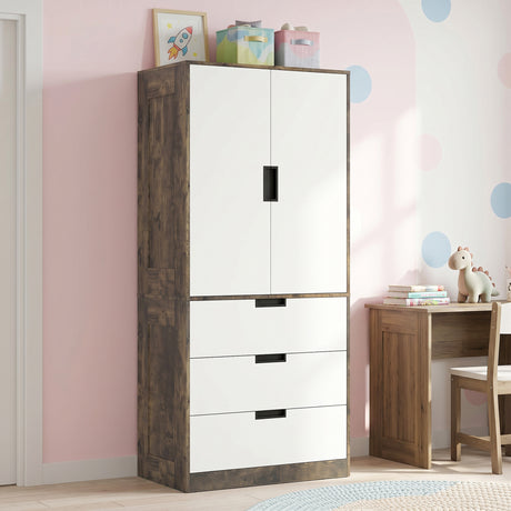 Wooden Wardrobe 80cm Wide With 2 Doors And 3 Drawers - Velmora