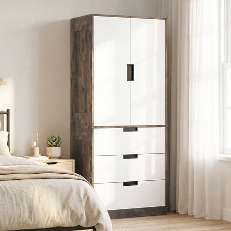Wooden Wardrobe 80cm Wide With 2 Doors And 3 Drawers - Velmora