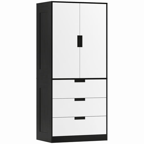 Wooden Wardrobe 80cm Wide With 2 Doors And 3 Drawers - Velmora
