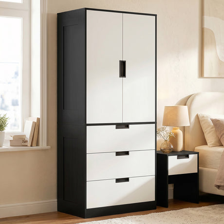 Wooden Wardrobe 80cm Wide With 2 Doors And 3 Drawers - Velmora