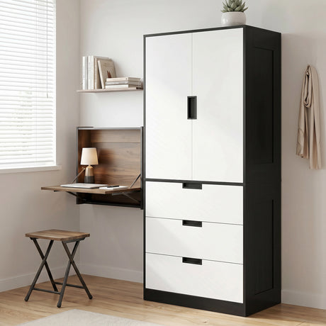 Wooden Wardrobe 80cm Wide With 2 Doors And 3 Drawers - Velmora