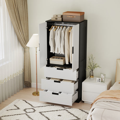 Wooden Wardrobe 80cm Wide With 2 Doors And 3 Drawers - Velmora