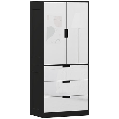 Wooden Wardrobe 80cm Wide With 2 Doors And 3 Drawers - Velmora