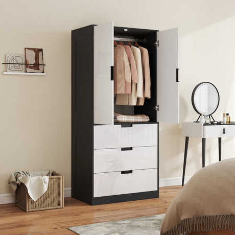 Wooden Wardrobe 80cm Wide With 2 Doors And 3 Drawers - Velmora