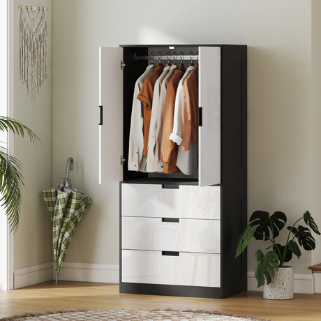 Wooden Wardrobe 80cm Wide With 2 Doors And 3 Drawers - Velmora