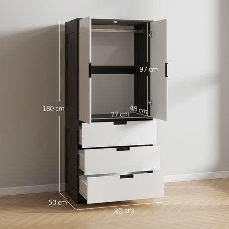 Wooden Wardrobe 80cm Wide With 2 Doors And 3 Drawers - Velmora