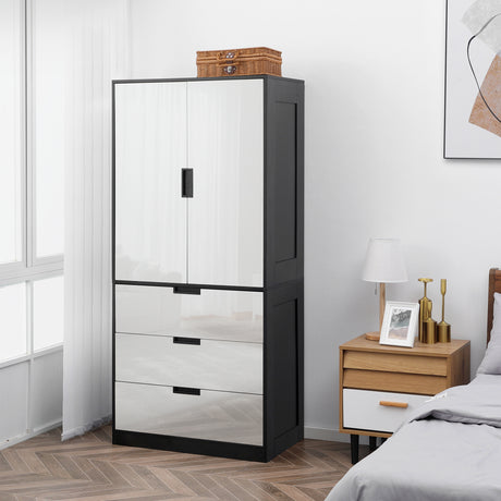 Wooden Wardrobe 80cm Wide With 2 Doors And 3 Drawers - Velmora