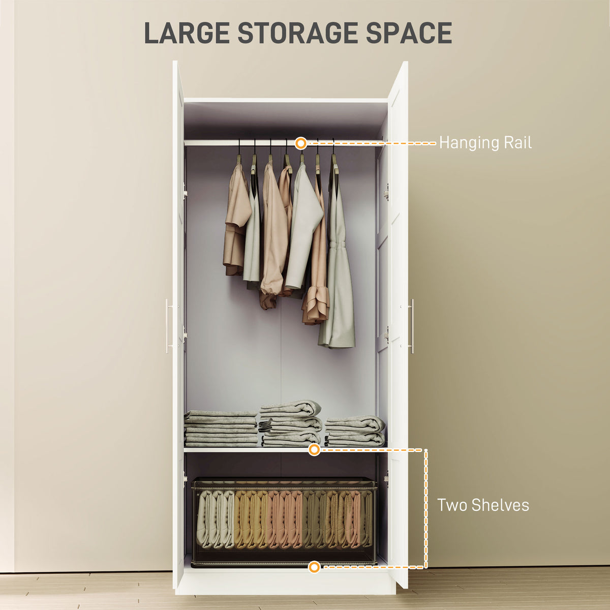 Wooden Wardrobe 80cm Wide With 2 Doors - Velmora