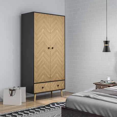 Wooden Wardrobe 90cm Wide With 2 Doors And 2 Drawers - Velmora