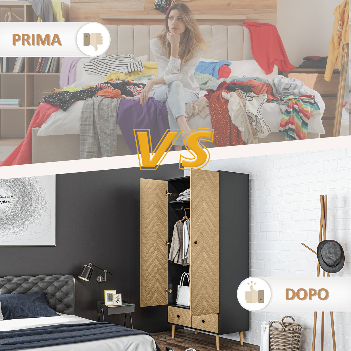 Wooden Wardrobe 90cm Wide With 2 Doors And 2 Drawers - Velmora
