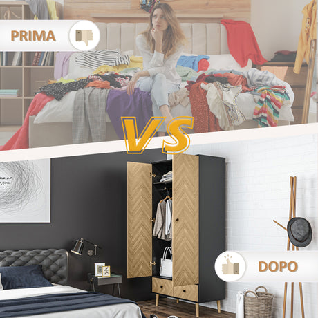 Wooden Wardrobe 90cm Wide With 2 Doors And 2 Drawers - Velmora