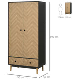 Wooden Wardrobe 90cm Wide With 2 Doors And 2 Drawers - Velmora