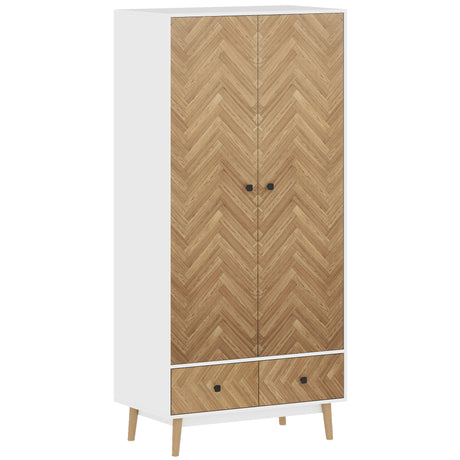 Wooden Wardrobe 90cm Wide With 2 Doors And 2 Drawers - Velmora
