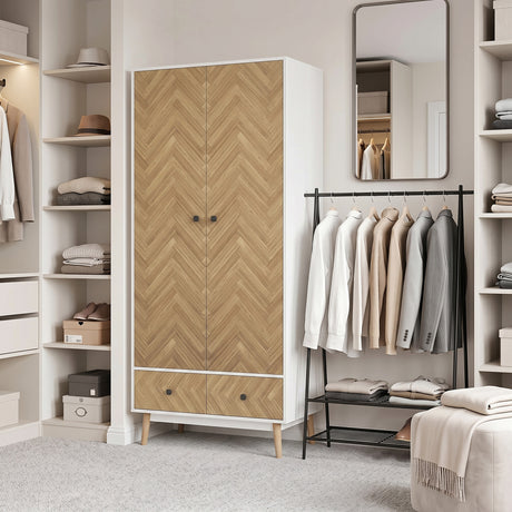 Wooden Wardrobe 90cm Wide With 2 Doors And 2 Drawers - Velmora