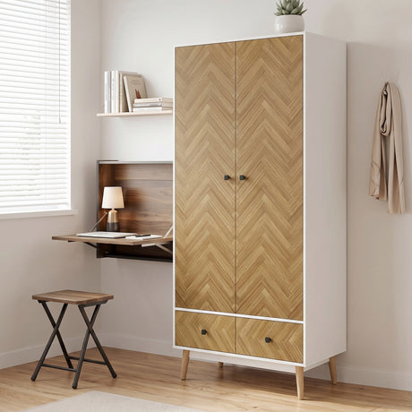 Wooden Wardrobe 90cm Wide With 2 Doors And 2 Drawers - Velmora