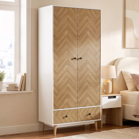 Wooden Wardrobe 90cm Wide With 2 Doors And 2 Drawers - Velmora