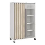 Wooden Wardrobe Open Mobile With Beige Textile Curtain On Wheels - Uppsala