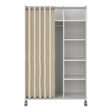 Wooden Wardrobe Open Mobile With Beige Textile Curtain On Wheels - Uppsala
