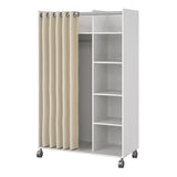 Wooden Wardrobe Open Mobile With Beige Textile Curtain On Wheels - Uppsala