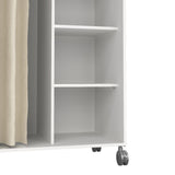 Wooden Wardrobe Open Mobile With Beige Textile Curtain On Wheels - Uppsala