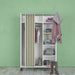 Wooden Wardrobe Open Mobile With Beige Textile Curtain On Wheels - Uppsala