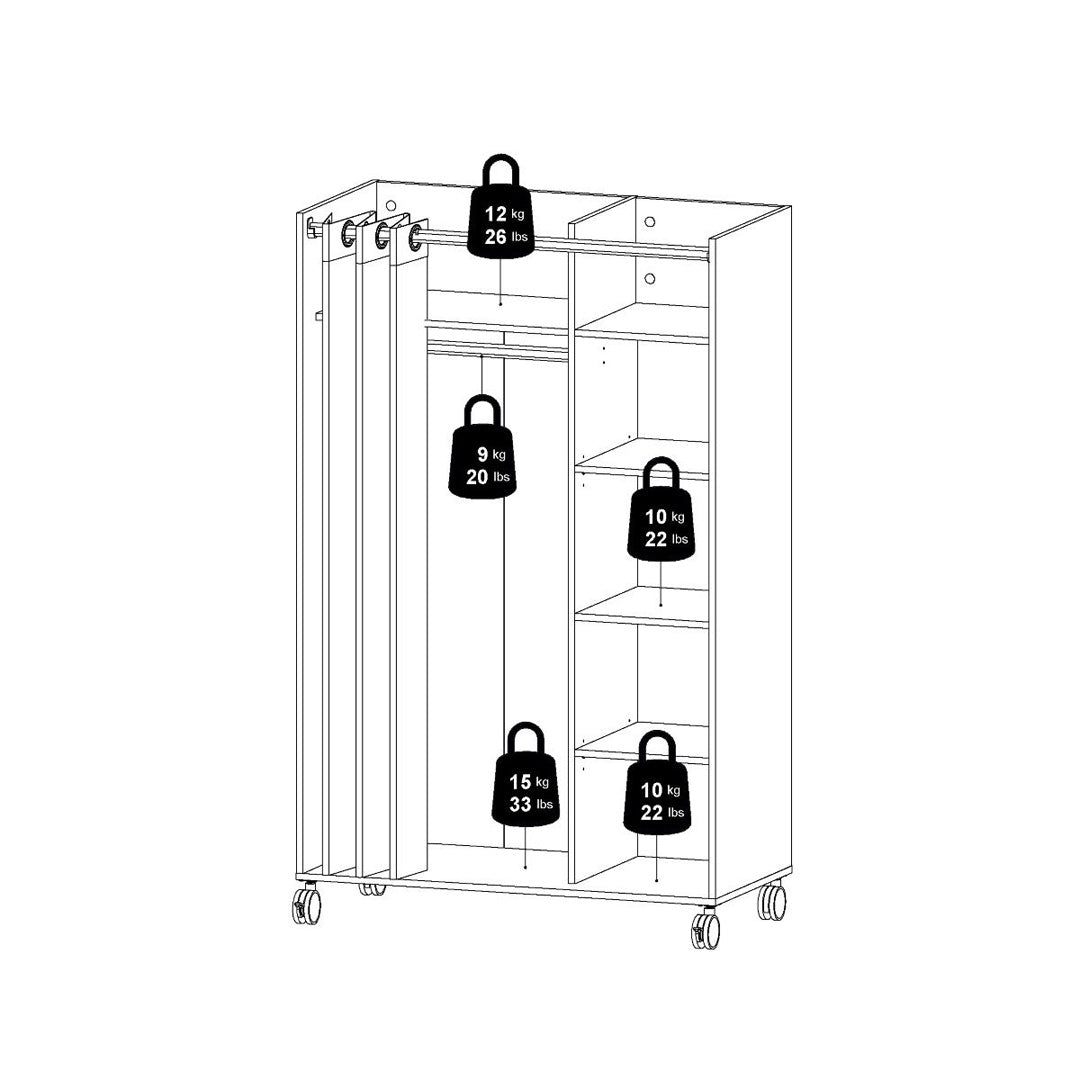 Wooden Wardrobe Open Mobile With Beige Textile Curtain On Wheels - Uppsala