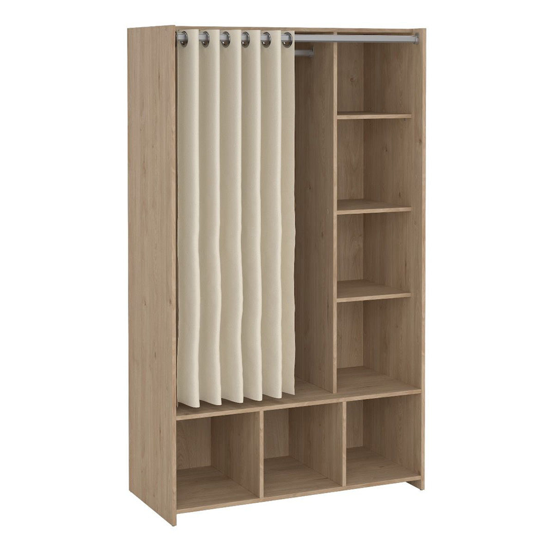 Wooden Wardrobe Open Mobile With Beige Textile Curtain - Uppsala