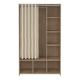 Wooden Wardrobe Open Mobile With Beige Textile Curtain - Uppsala