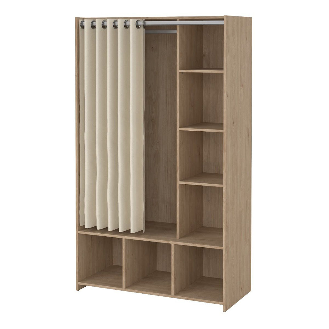 Wooden Wardrobe Open Mobile With Beige Textile Curtain - Uppsala