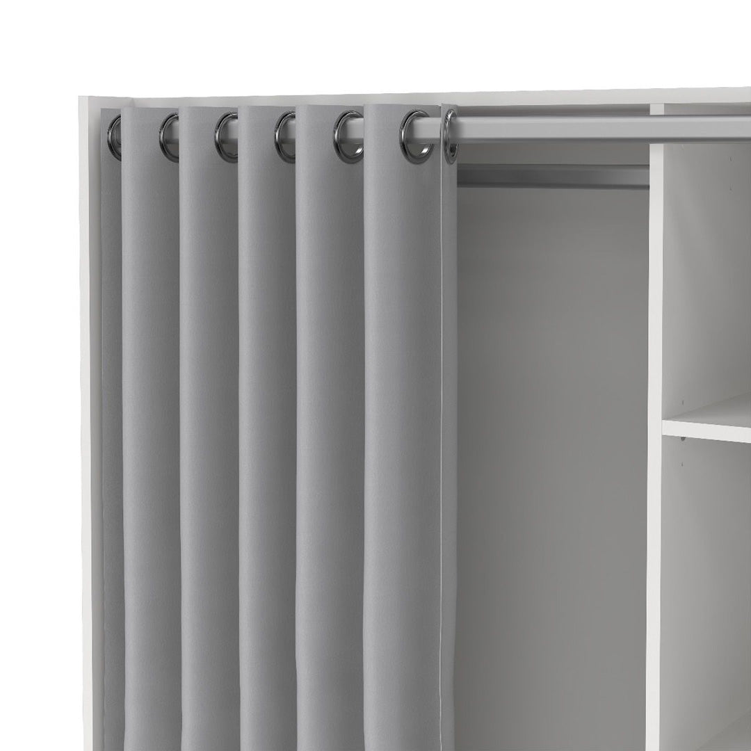 Wooden Wardrobe Open Mobile With Grey Textile Curtain - Uppsala