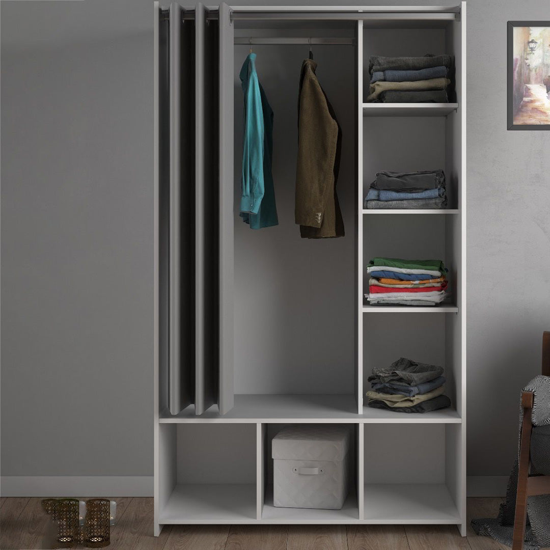 Wooden Wardrobe Open Mobile With Grey Textile Curtain - Uppsala