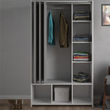 Wooden Wardrobe Open Mobile With Grey Textile Curtain - Uppsala