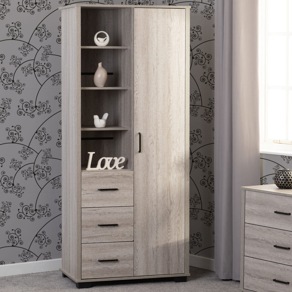 Wooden Wardrobe With 1 Door And 3 Drawers - Oliver