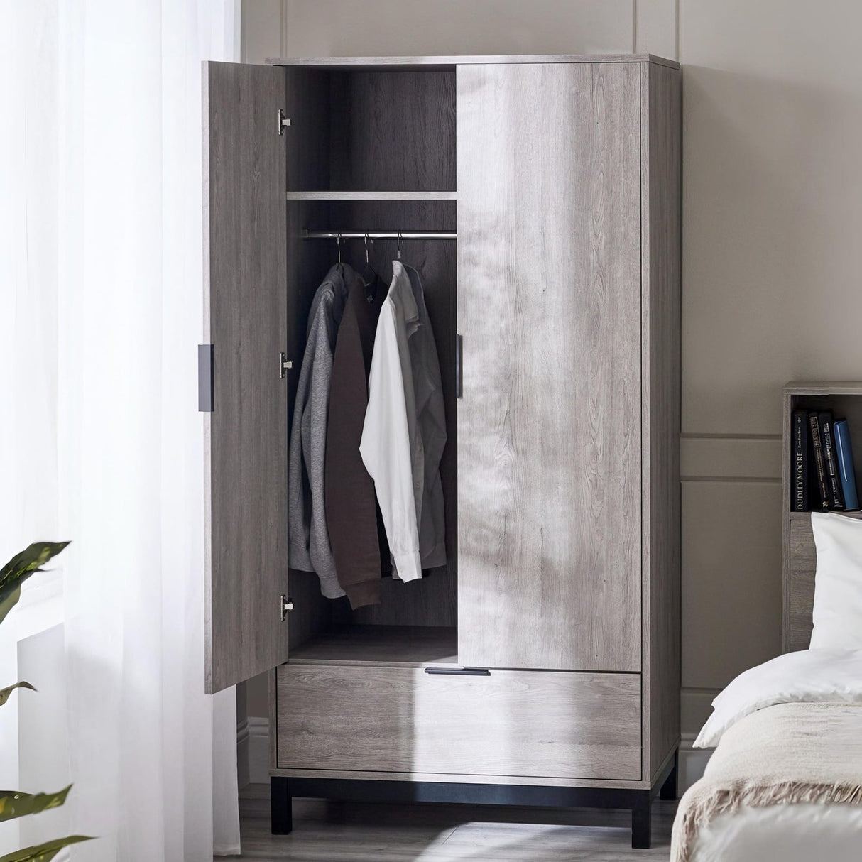 Wooden Wardrobe With 2 Doors And 1 Drawer - Bali
