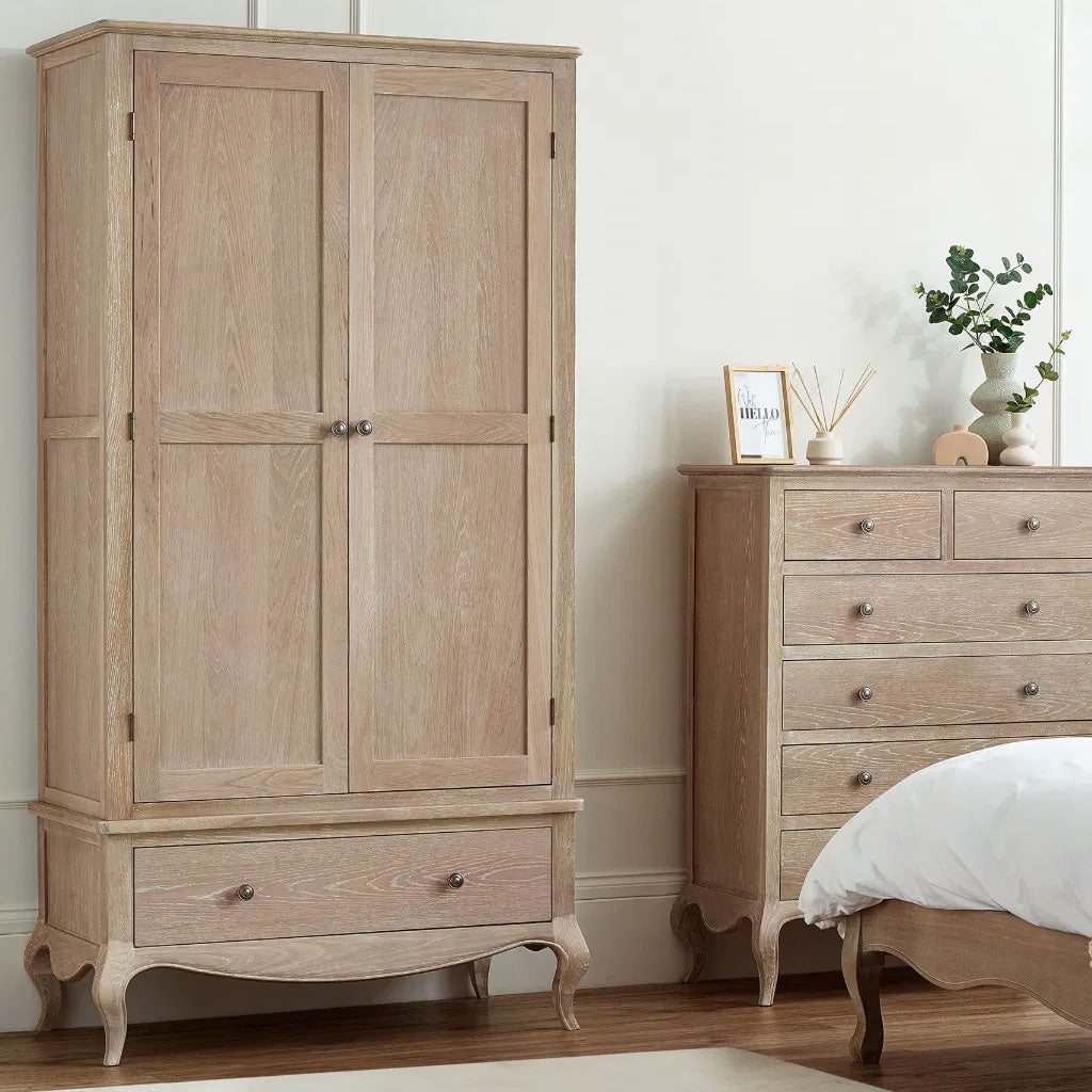 Wooden Wardrobe With 2 Doors And 1 Drawer - Camille