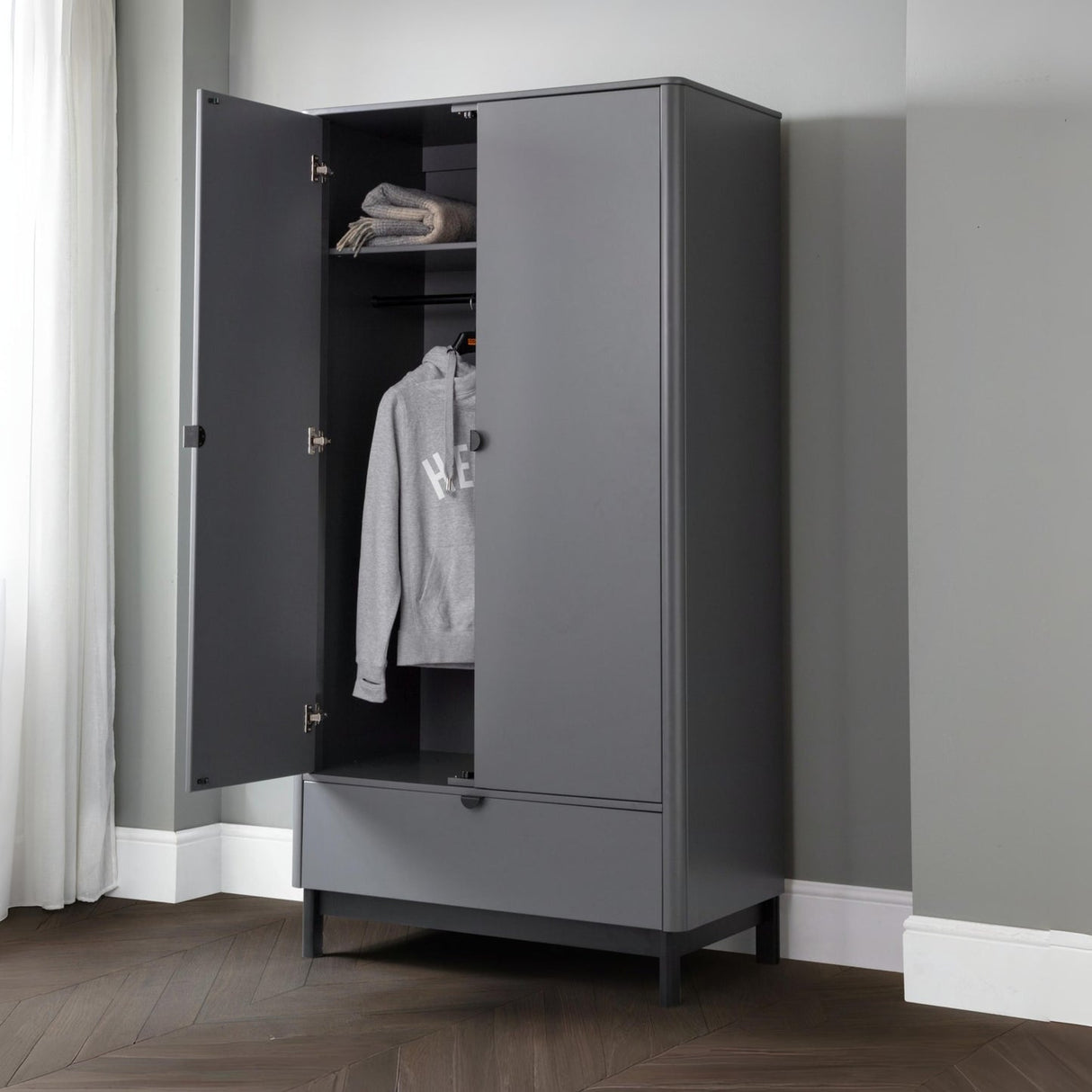 Wooden Wardrobe With 2 Doors And 1 Drawer - Chloe