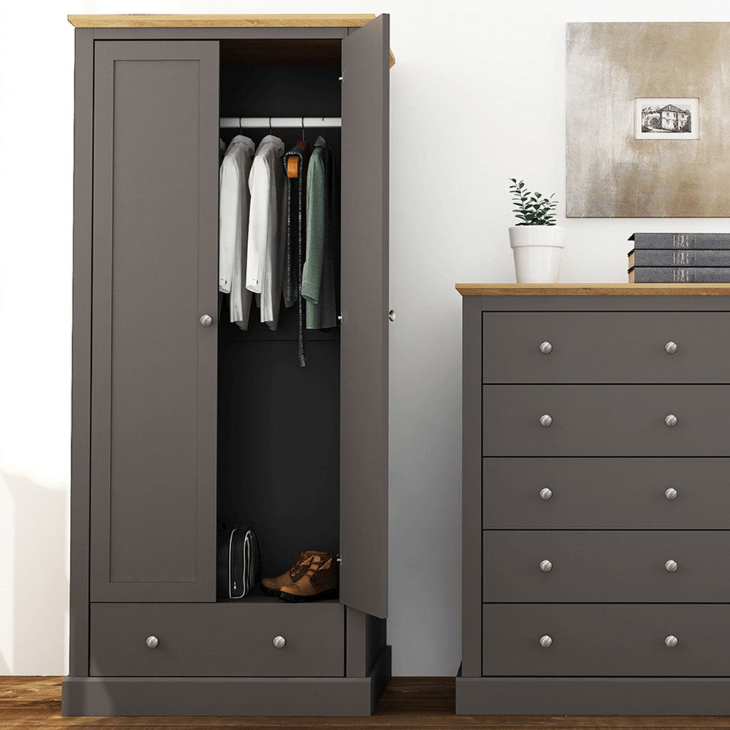 Wooden Wardrobe With 2 Doors And 1 Drawer - Devon
