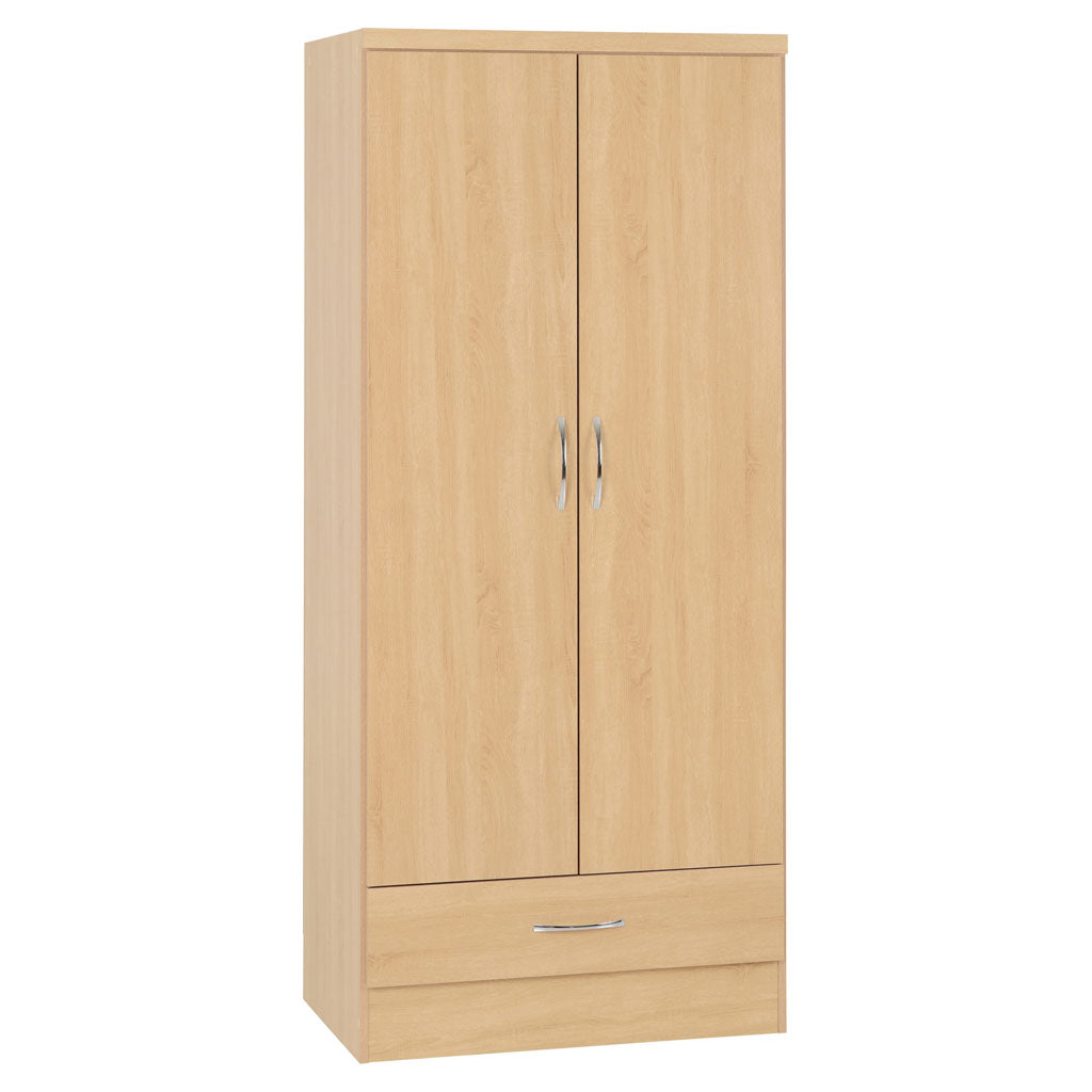 Wooden Wardrobe With 2 Doors And 1 Drawer - Nevada