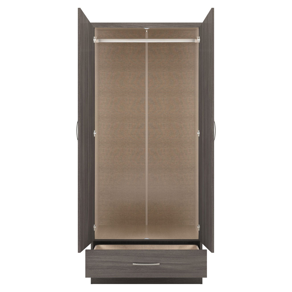 Wooden Wardrobe With 2 Doors And 1 Drawer - Nevada