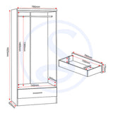 Wooden Wardrobe With 2 Doors And 1 Drawer - Nevada