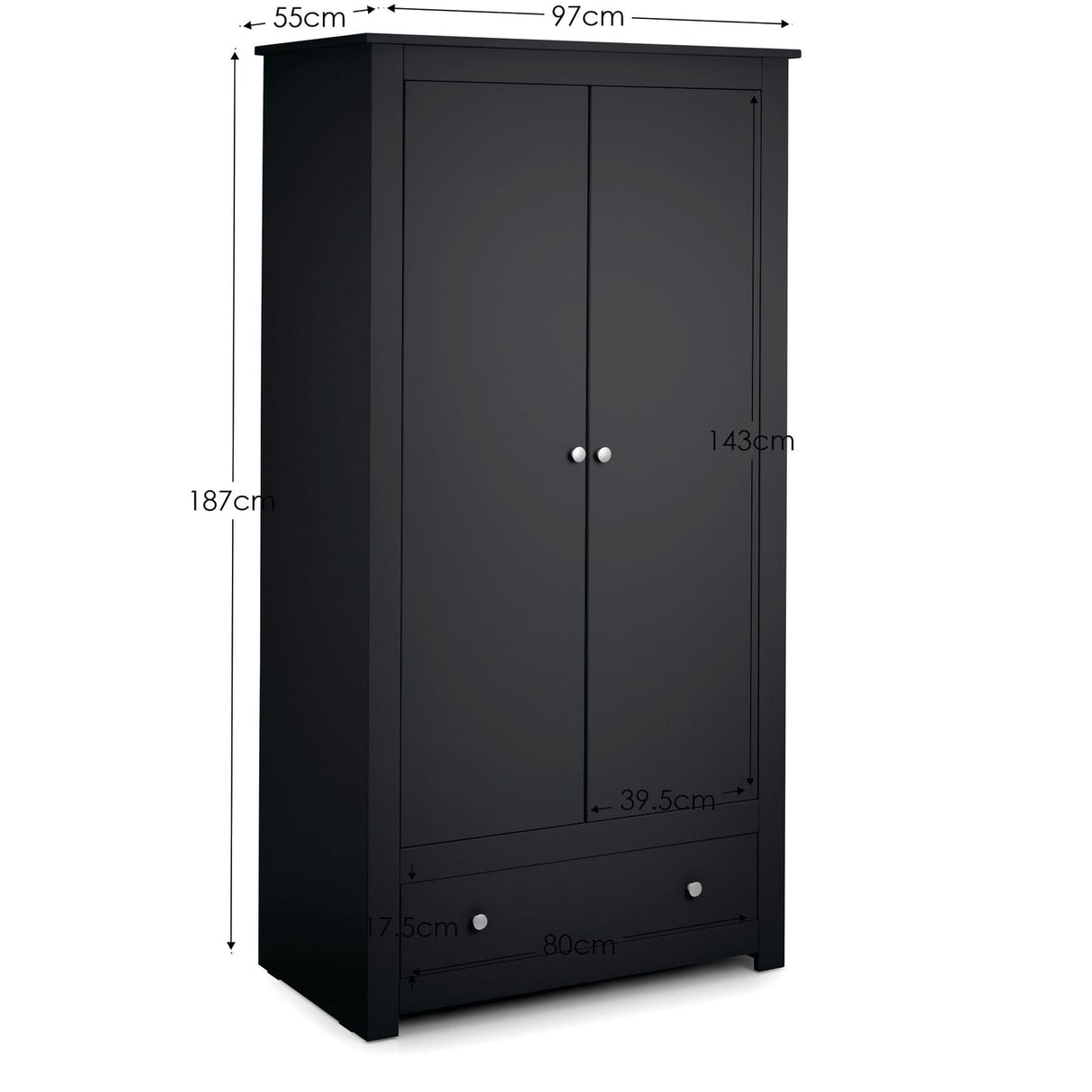 Wooden Wardrobe With 2 Doors And 1 Drawer - Radley